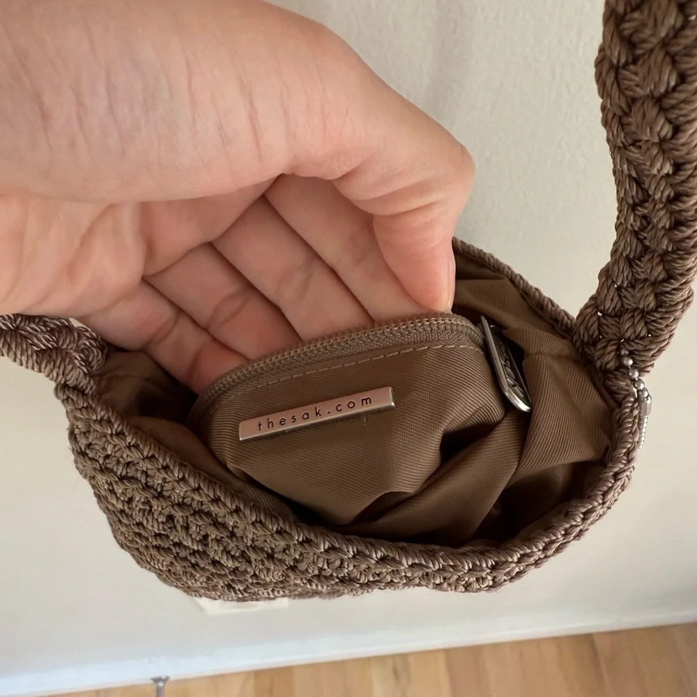 The Sak Crochet Knit Boho Small Crossbody Bag - Light Brown/Taupe